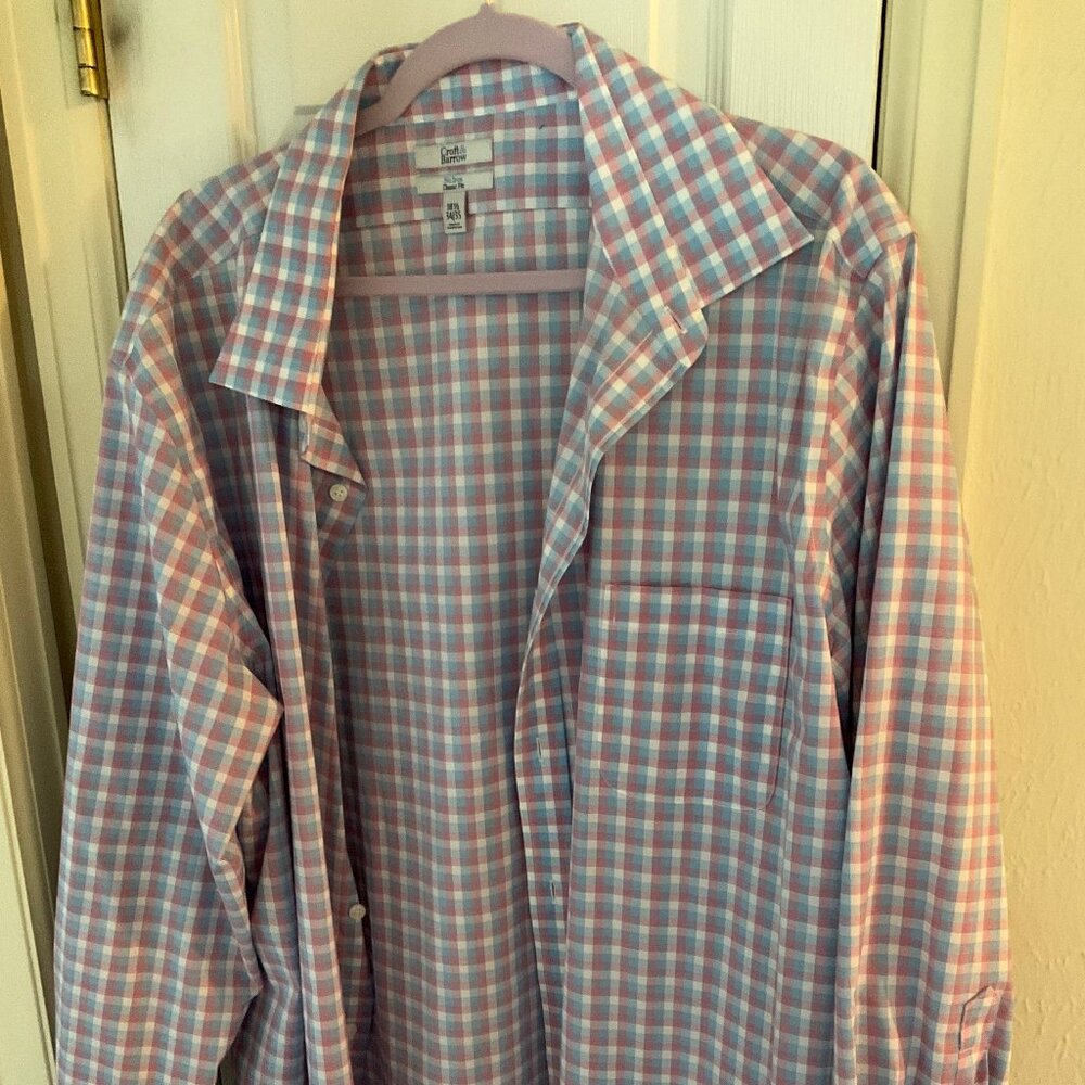 Croft & Barrow Mens Button Up Shirt - Striking Pink/Blue/White Plaid! Great cond